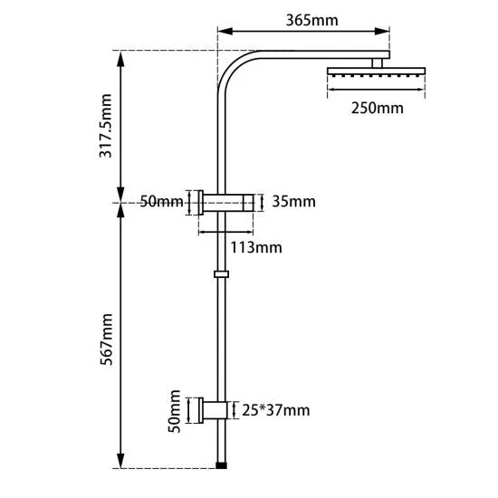 10" Square Shower Station Top Water Inlet