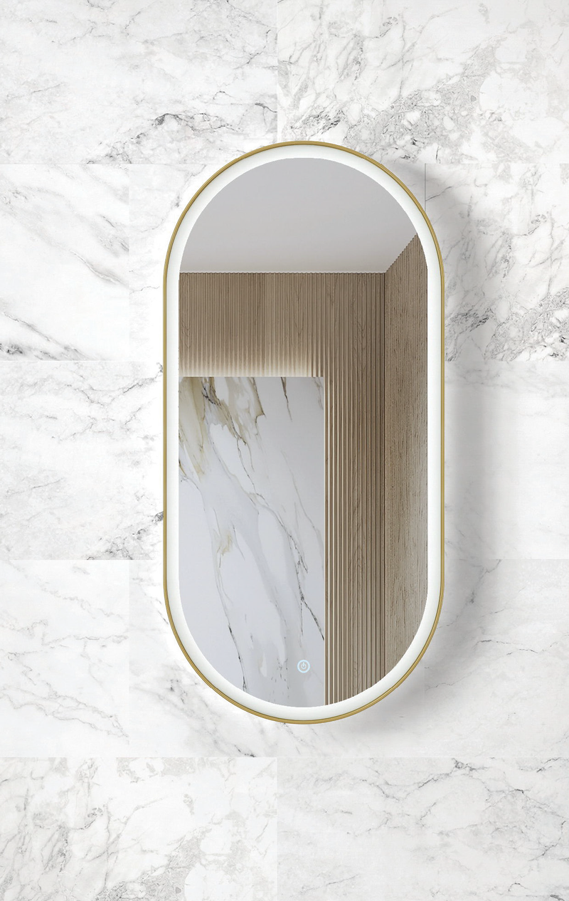 Otti Noosa Framed Oval Led Mirror 3 Colour Lights Brushed Gold 450X900mm