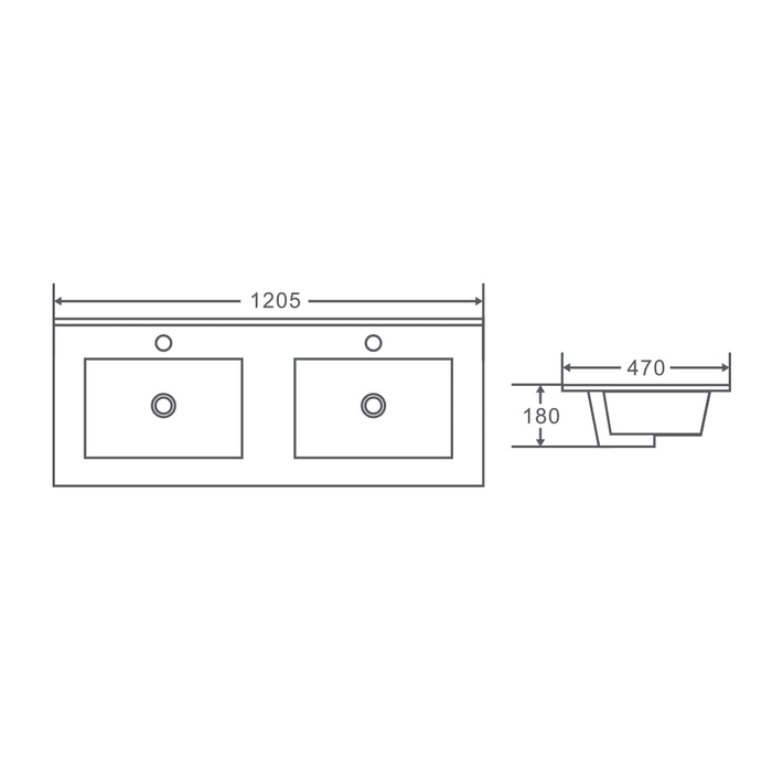 Mercio 1200mm Double Bowl Ceramic Top