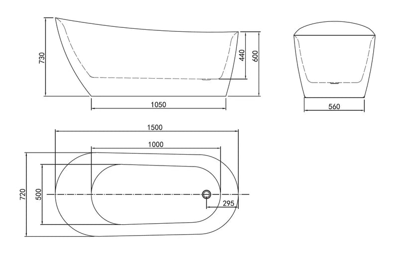 Belbagno - Belbagno Romano Freestanding Bathtub 1500mm - Semi Gloss White - Aqualux Bathrooms