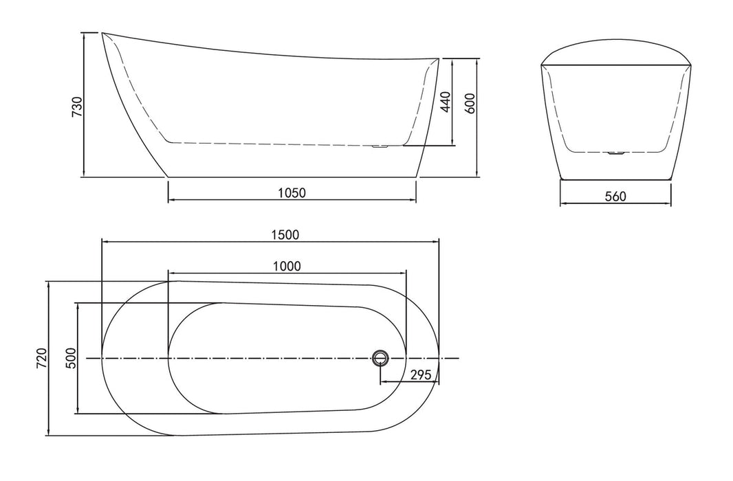 Belbagno Romano Freestanding Bathtub 1500mm - Semi Gloss White