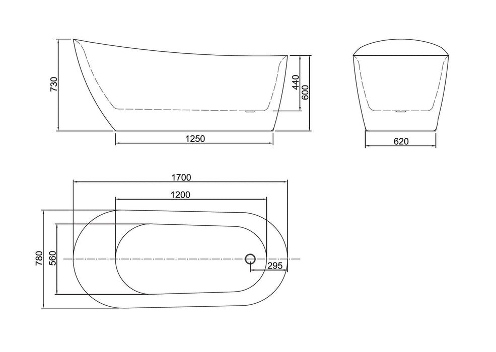 Belbagno Romano Freestanding Bathtub 1700mm - Semi Gloss White