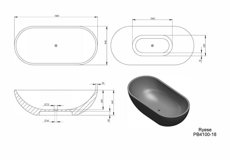 Pietra Bianca Ryese Freestanding Bath