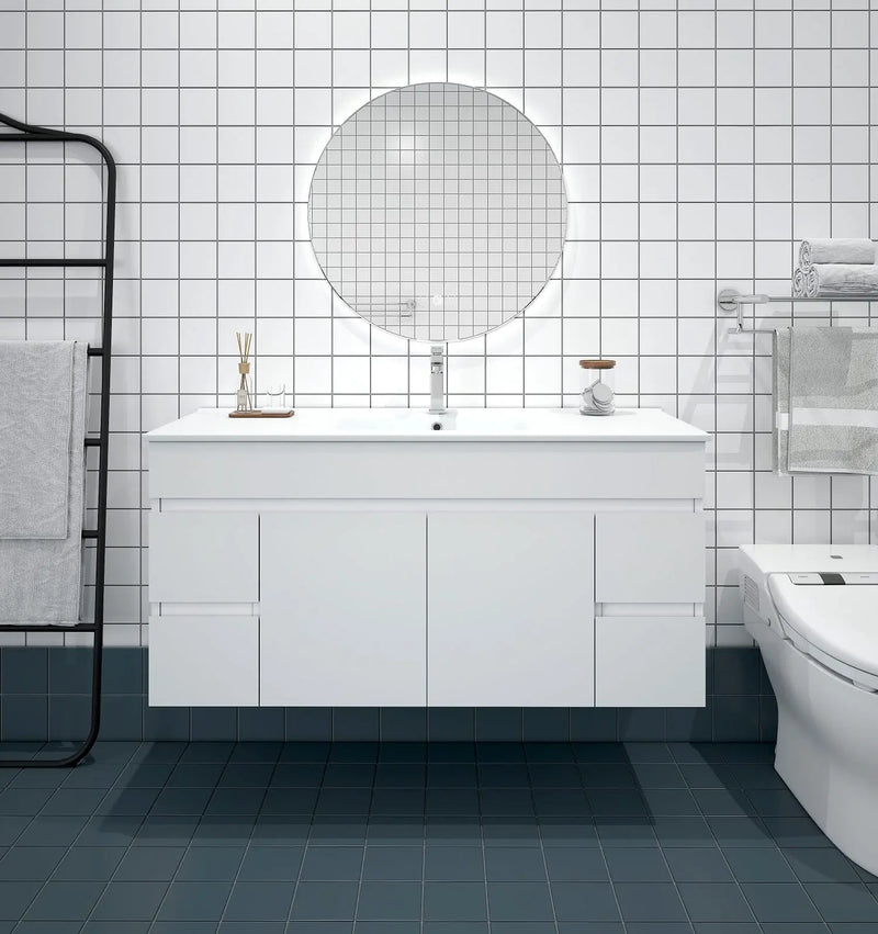 Mercio - BIANCA Gloss White PVC Wall Hung Vanity Cabinet 120cm - Aqualux Bathrooms