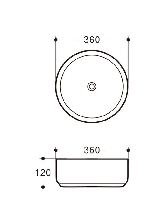 Riva 3018 Round Ceramic Above Counter Basin 360mm - Gloss White With Black Rim