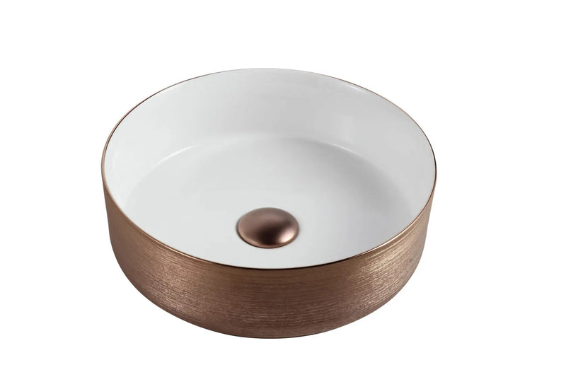 ABS Riva - Riva 3018 Round Ceramic Above Counter Basin 360mm - Brushed Glod With Gloss White - Aqualux Bathrooms