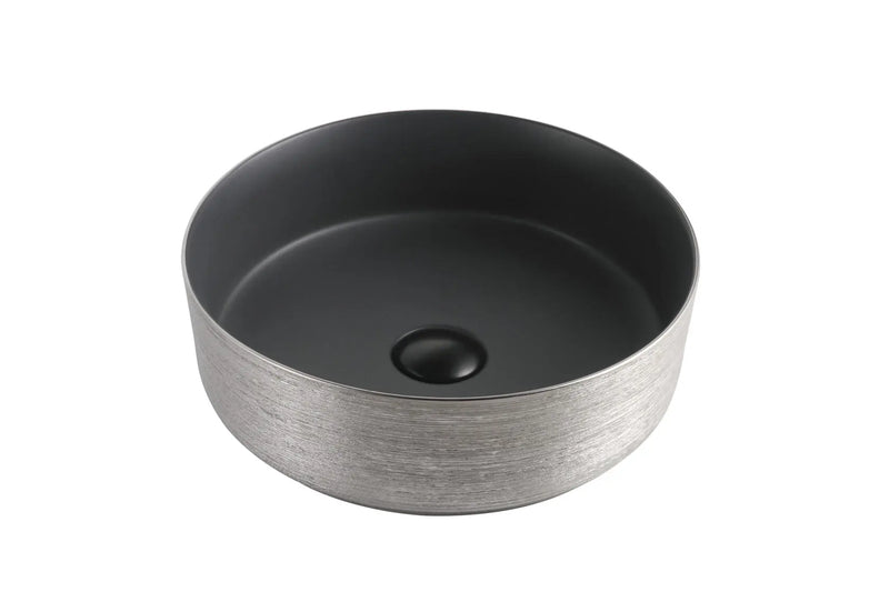 ABS Riva - Riva 3018 Round Ceramic Above Counter Basin 360mm - Brushed Silver With Matt Black - Aqualux Bathrooms