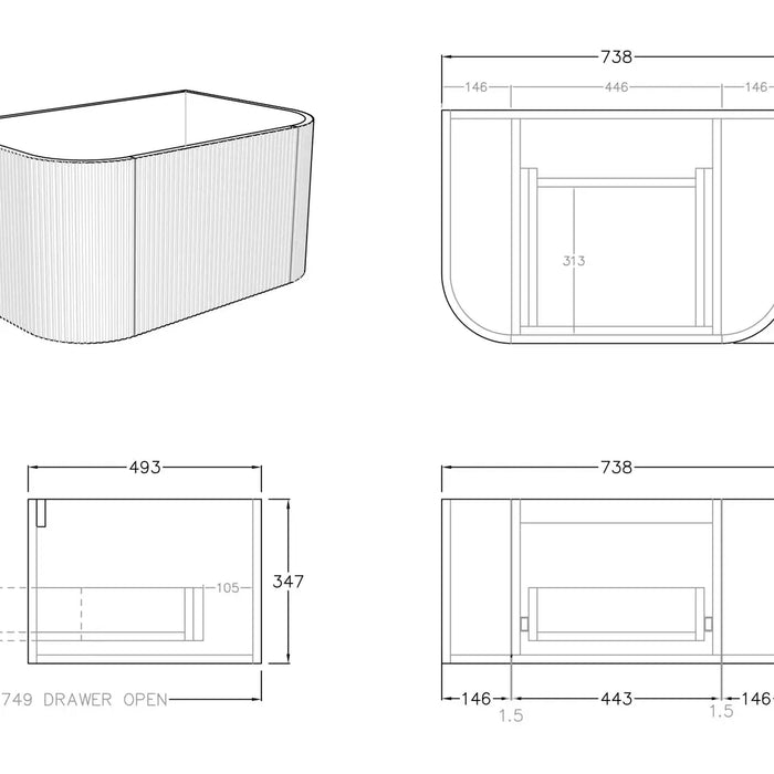 Bronte Wall Hung Vanity 750 (Coastal Oak)