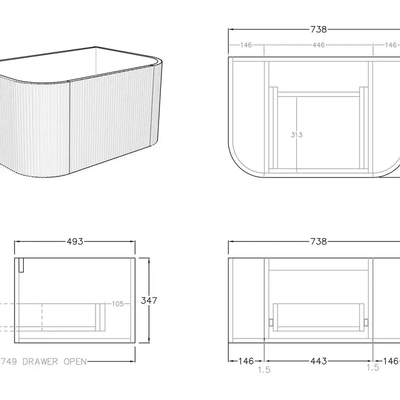 Bronte Wall Hung Vanity 750 (Prime Oak) - Aqualux Bathrooms- Poseidon