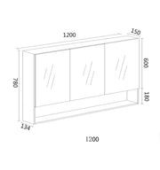 Mercio - Shaving Mirror Cabinet with Shelf 1200mm - Aqualux Bathrooms