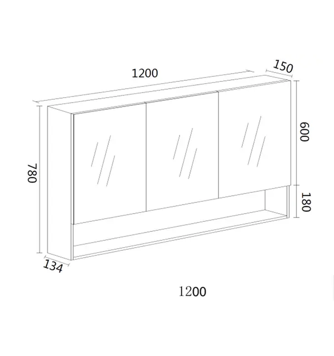 Shaving Mirror Cabinet with Shelf 1200mm