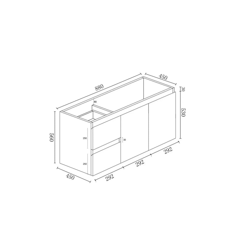 Mercio - BIANCA Wall Hung Vanity 900mm (Gloss White) - Aqualux Bathrooms