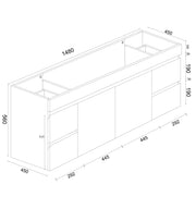 Mercio - BIANCA Gloss White PVC Wall Hung Vanity Cabinet 150cm - Aqualux Bathrooms