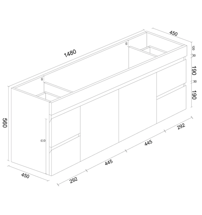 BIANCA Gloss White PVC Wall Hung Vanity Cabinet 150cm