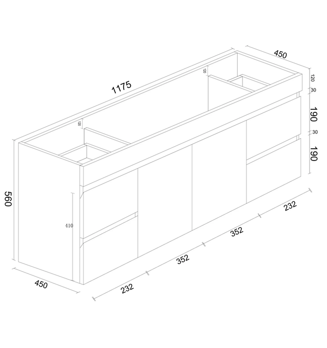 BIANCA Gloss White PVC Wall Hung Vanity Cabinet 120cm