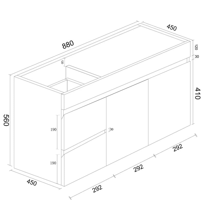 Mercio - BIANCA Gloss White PVC Wall Hung Vanity Cabinet 90cm - Aqualux Bathrooms