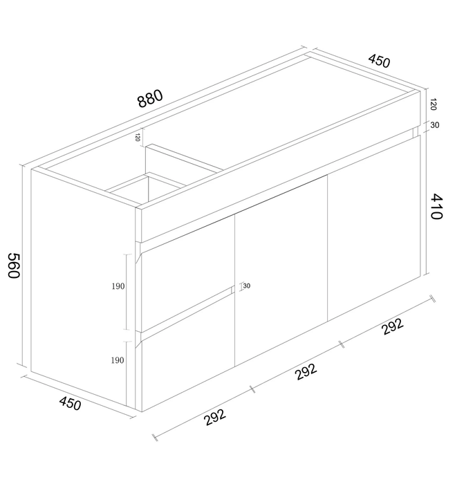 BIANCA Gloss White PVC Wall Hung Vanity Cabinet 90cm