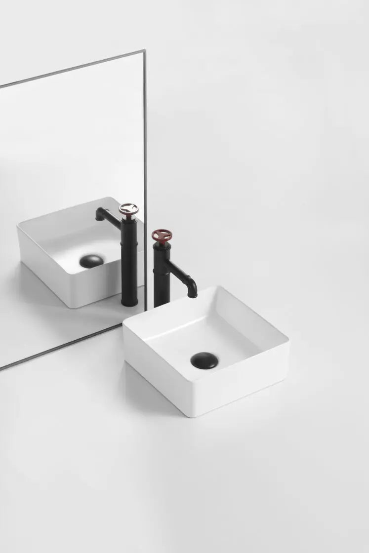 ABS Riva - Riva 569 Square Ceramic Above Counter Basin 360mm - Gloss White - Aqualux Bathrooms