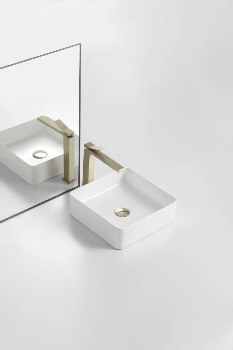 ABS Riva - Riva 569 Square Ceramic Above Counter Basin 360mm - Matt White - Aqualux Bathrooms