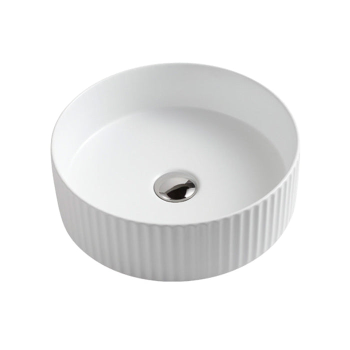 Riva 499 Round Ceramic Fluted Above Counter Basin 360mm - Gloss White