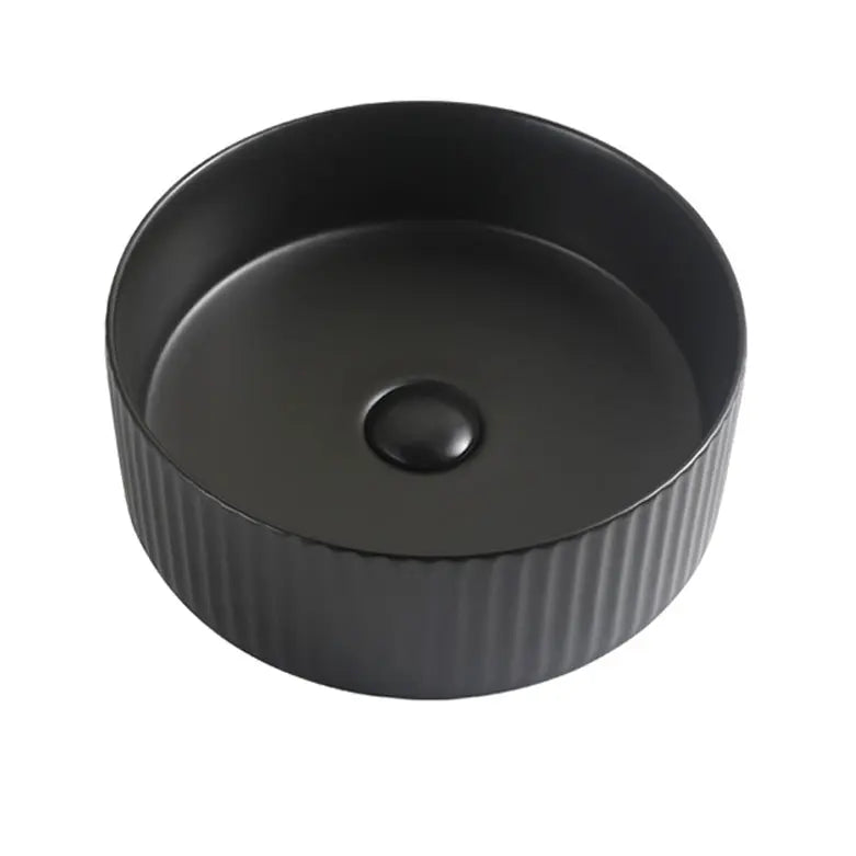 ABS Riva - Riva 499 Round Ceramic Fluted Above Counter Basin 360mm - Matt Black - Aqualux Bathrooms