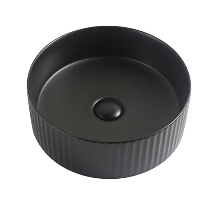 Riva 499 Round Ceramic Fluted Above Counter Basin 360mm - Matt Black