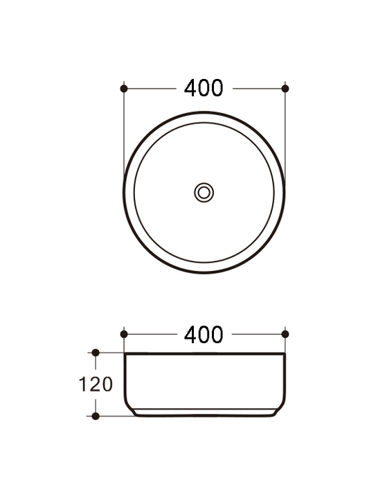 Riva 499 Round Ceramic Fluted Above Counter Basin 400mm - Matt Black