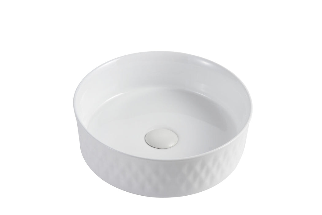 Riva 499 Round Ceramic Lattice Pattern Above Counter Basin 360mm - Gloss White