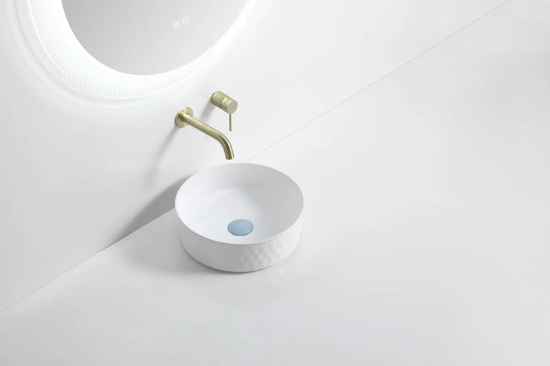 ABS Riva - Riva 499 Round Ceramic Lattice Pattern Above Counter Basin 360mm - Gloss White - Aqualux Bathrooms