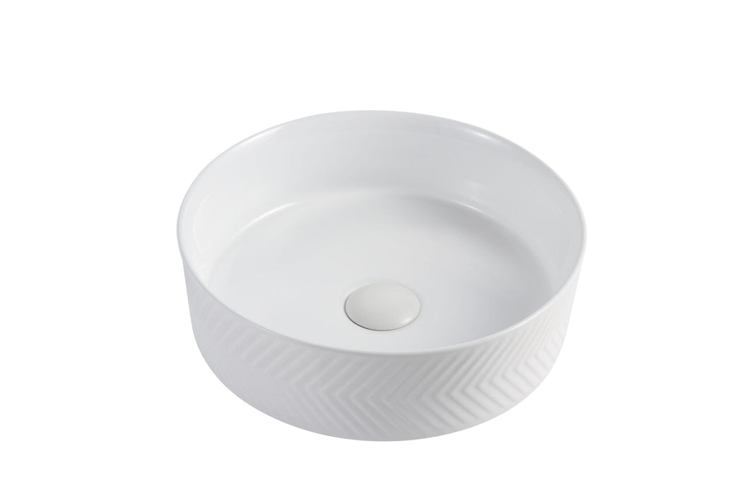 Riva 499 Round Ceramic Diagonal Pattern Above Counter Basin 360mm - Gloss White