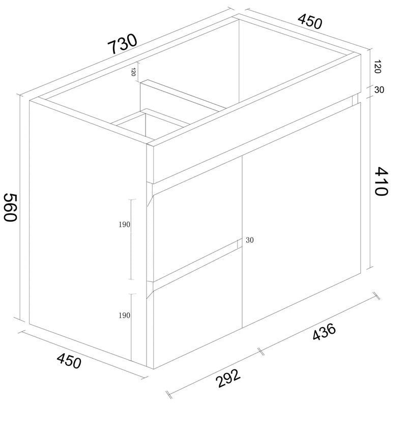 Mercio - BIANCA Gloss White PVC Wall Hung Vanity Cabinet 75cm - Aqualux Bathrooms