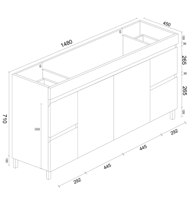 BIANCA PVC Freestanding Vanity Cabinet 150cm (Gloss White)