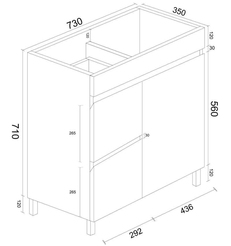 Mercio - BIANCA Slim Freestanding Vanity 750mm (Gloss White) - Aqualux Bathrooms