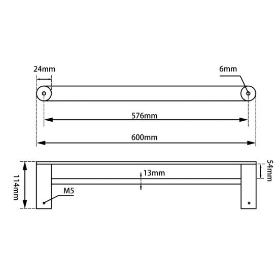 RUSHY Series Brushed Brass Double Towel Rail 600mm