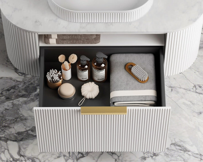 Otti Bondi Matte White Fluted 750mm Curve Single Bowl Wall Hung Vanity