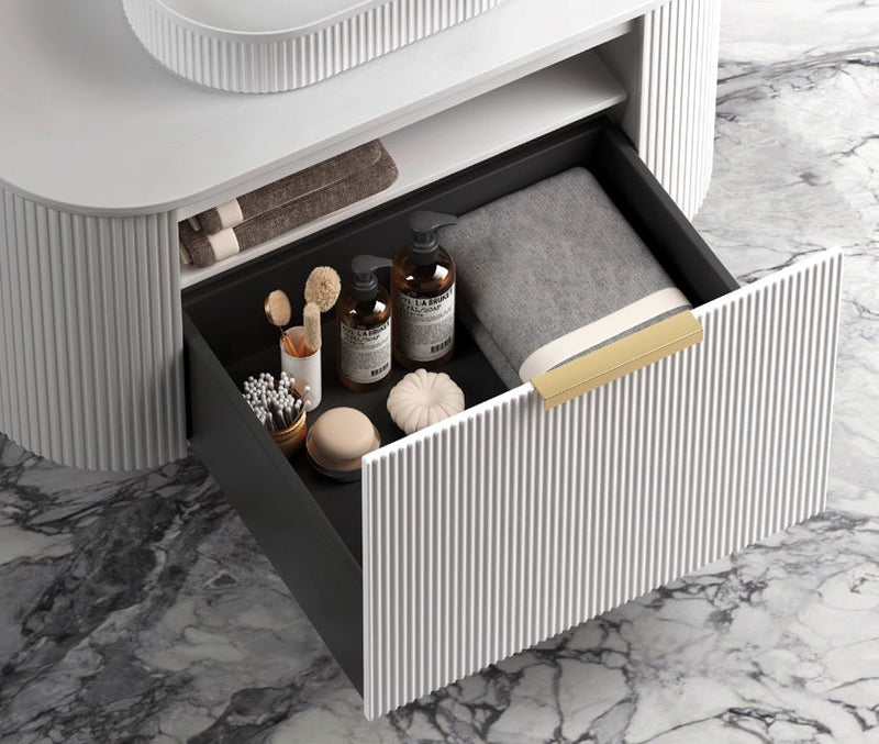 Otti Bondi Matte White Fluted 1200mm Curve Single Bowl Wall Hung Vanity