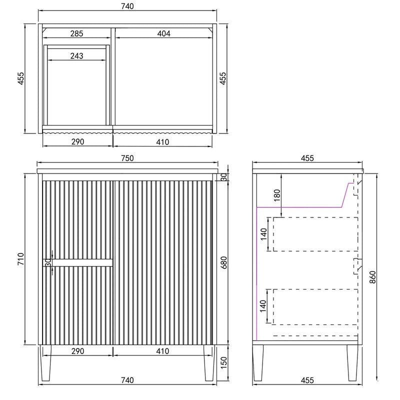 Brighton Freestanding Vanity 750mm (Matte Black) - Aqualux Bathrooms- Poseidon