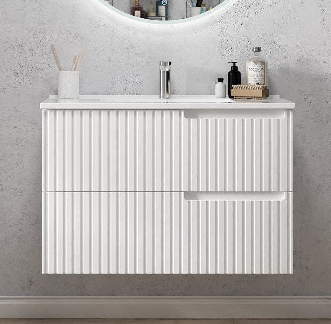 Otti Noosa Matte White 900mm Single Bowl Wall Hung Vanity