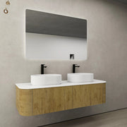 Bronte Wall Hung Vanity 1500 (Prime Oak/Double Bowl) - Aqualux Bathrooms- Poseidon