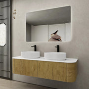 Bronte Wall Hung Vanity 1500 (Prime Oak/Double Bowl) - Aqualux Bathrooms- Poseidon