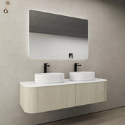 Bronte Wall Hung Vanity 1500 (Coastal Oak/Double Bowl) - Aqualux Bathrooms- Poseidon