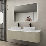 Bronte Wall Hung Vanity 1500 (Coastal Oak/Double Bowl) - Aqualux Bathrooms- Poseidon