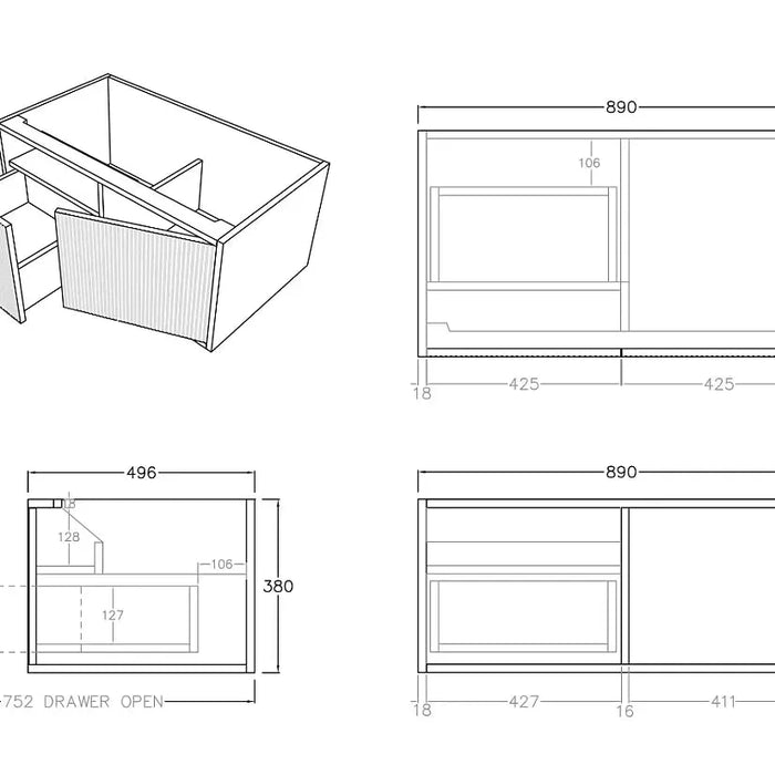 Bellevue Wall Hung Standard Vanity 900 (Prime Oak)