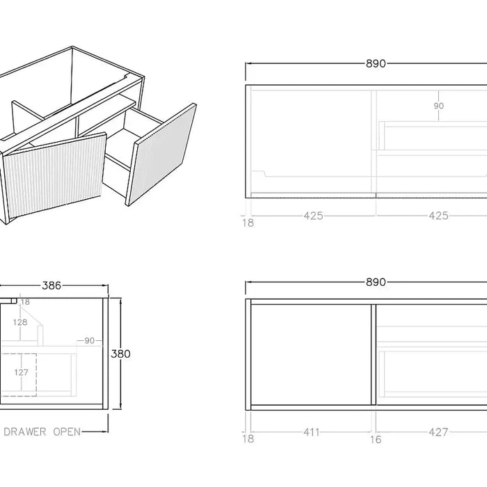 Bellevue Wall Hung Ensuite Vanity 900 (Prime Oak)