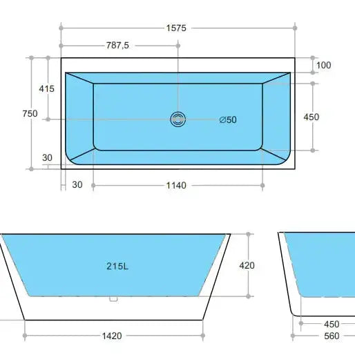 Avis Back To Wall Bathtub - Non Overflow - Aqualux Bathrooms- Poseidon