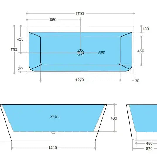 Avis Back To Wall Bathtub - Non Overflow - Aqualux Bathrooms- Poseidon