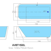 Avis Left Corner Bathtub 1500mm - Aqualux Bathrooms- Poseidon