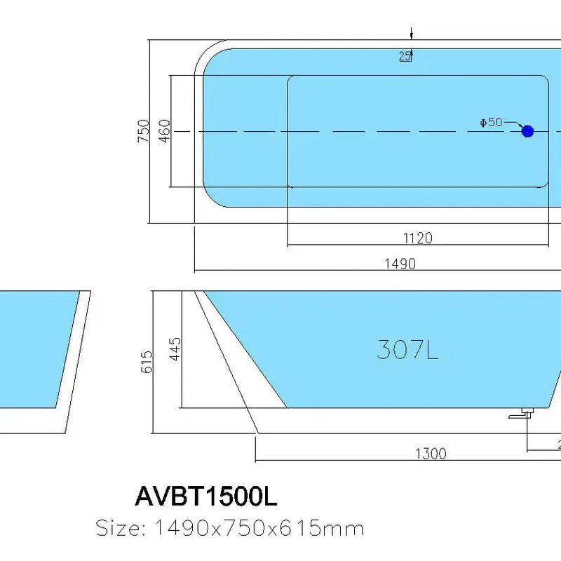 Avis Left Corner Bathtub 1500mm - Aqualux Bathrooms- Poseidon