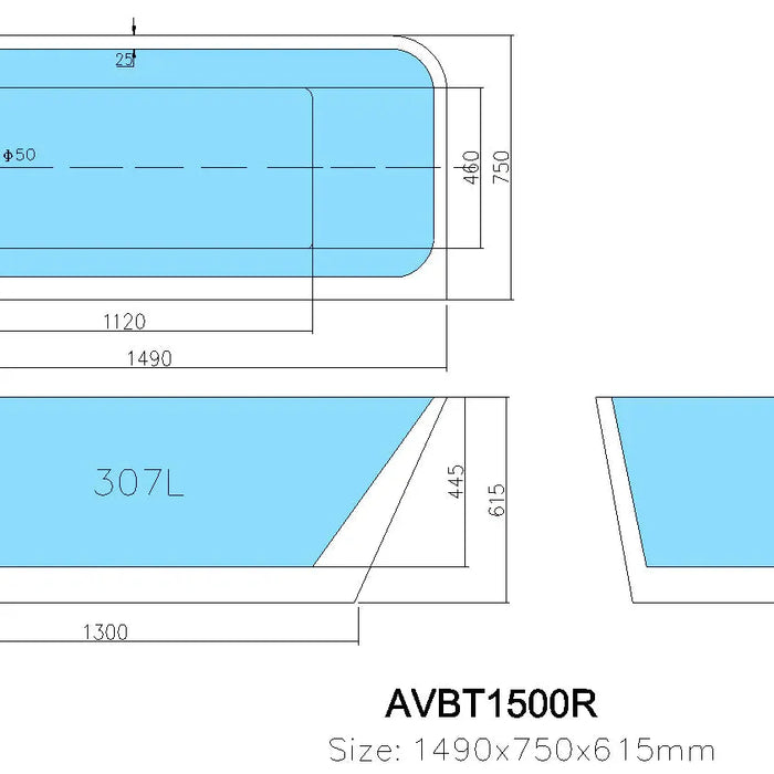 Avis CornerBack To Wall Bathtub - Right