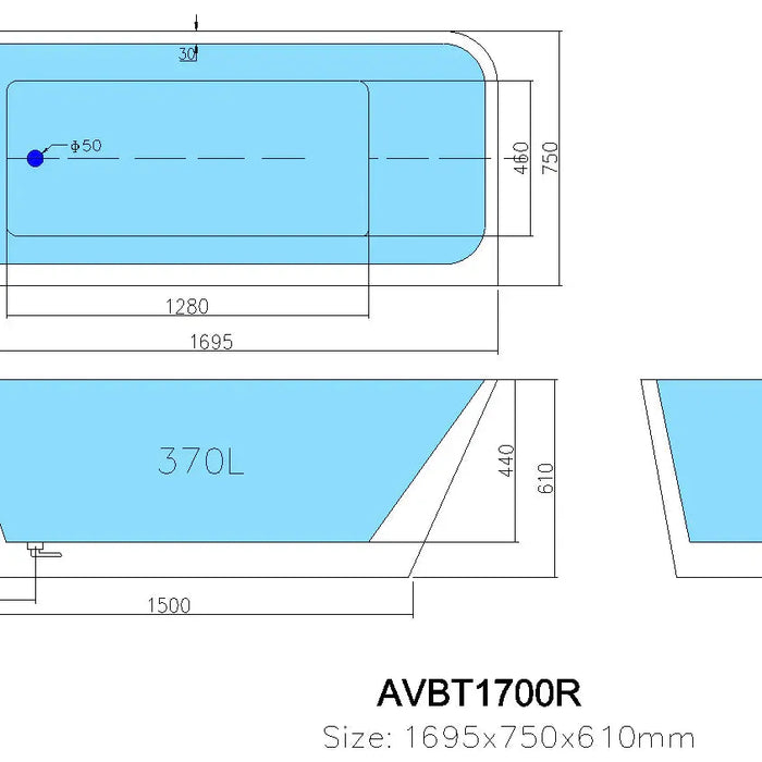 Avis CornerBack To Wall Bathtub - Right